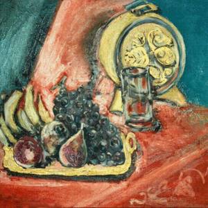 חבית יין ומגש פירות