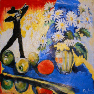 כנר פרחים ותפוחים