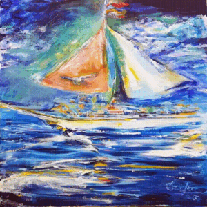 יאכטה כתומה וירוקה